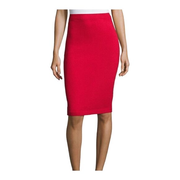 St. John | Basics  Red Santana Knit Pencil Skirt | 8 - Picture 1 of 7